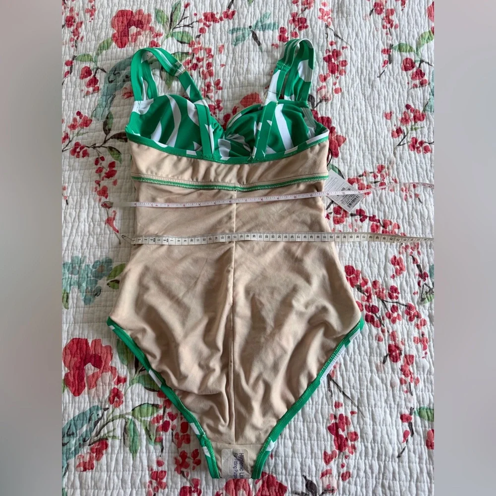 Shade shore one piece bathing suit in white and green with gold tone design - Picture 6 of 10